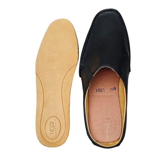 UGG Australia Leather Slip-on Mule Black Cushion Driving Slipper Shoe - Picture 10 of 15